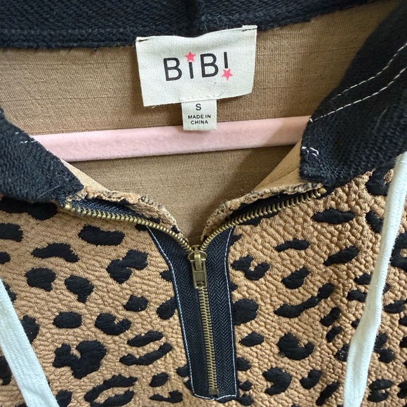 BiBi Black and Tan Leopard 3/4 Zip Hoodie - Picture 2 of 13